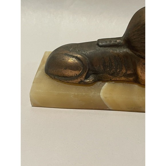 Sphinx Vintage Decoration Egyptian Pharaoh Brass Folk Statue Figurine On Marble - Picture 7 of 12